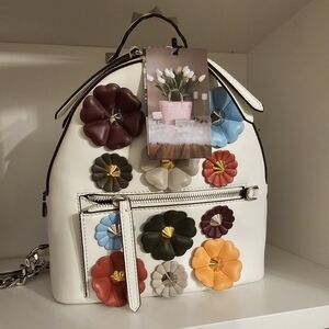 Fendi White Floral-Appliqué Leather Backpack